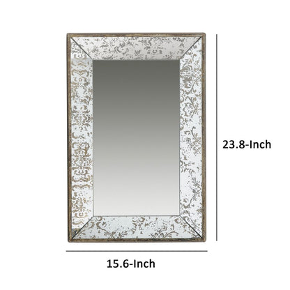 Rosa 16 x 24 Wall Mount Mirror, Brown Wood Frame with Abstract Gold Overlay - View 5