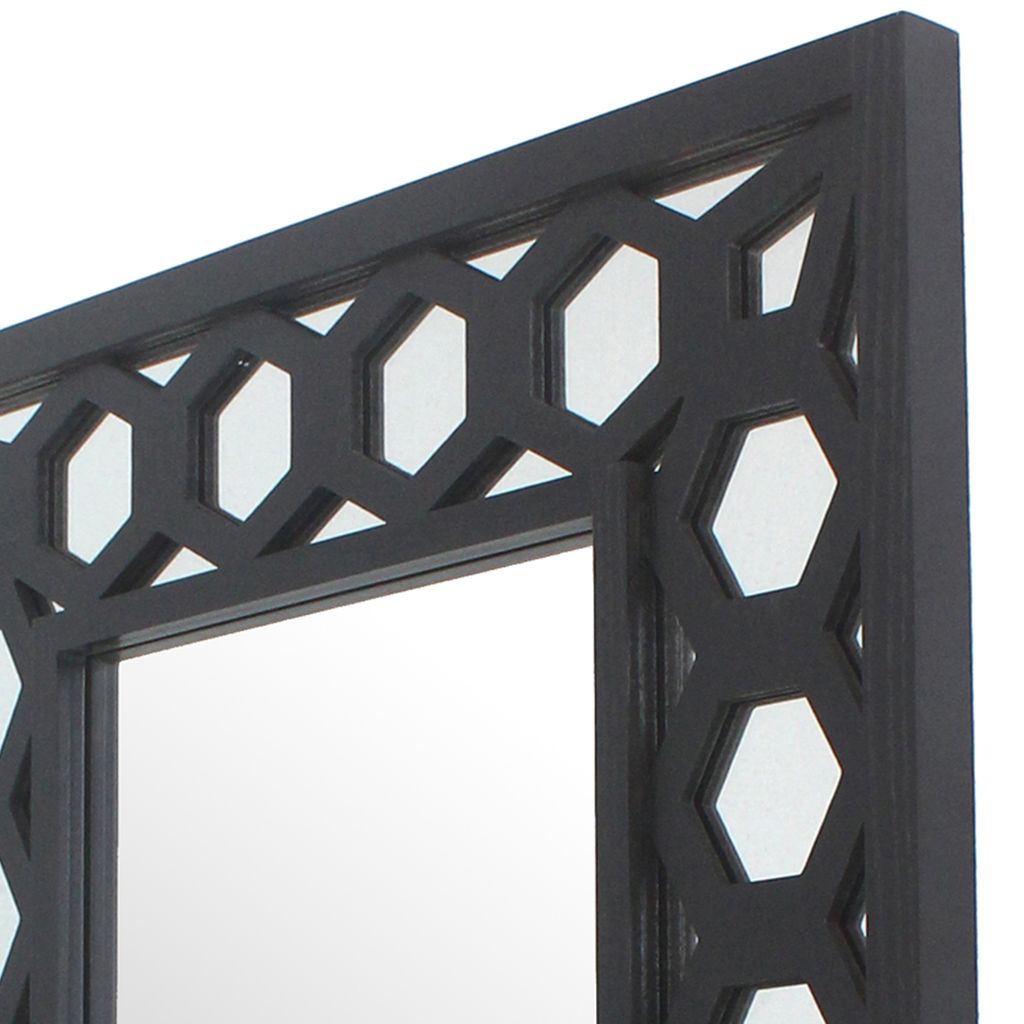 Rectangular Wooden Dressing Mirror with Lattice Pattern Design, Black - View 4