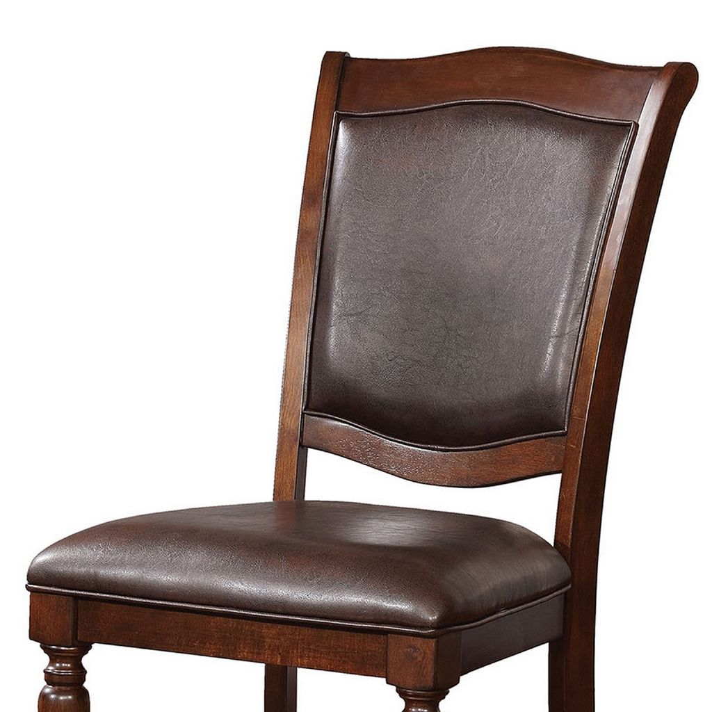 Wooden Side Chair with Leatherette Cushioned Seating, Brown, Set of 2 - View 4