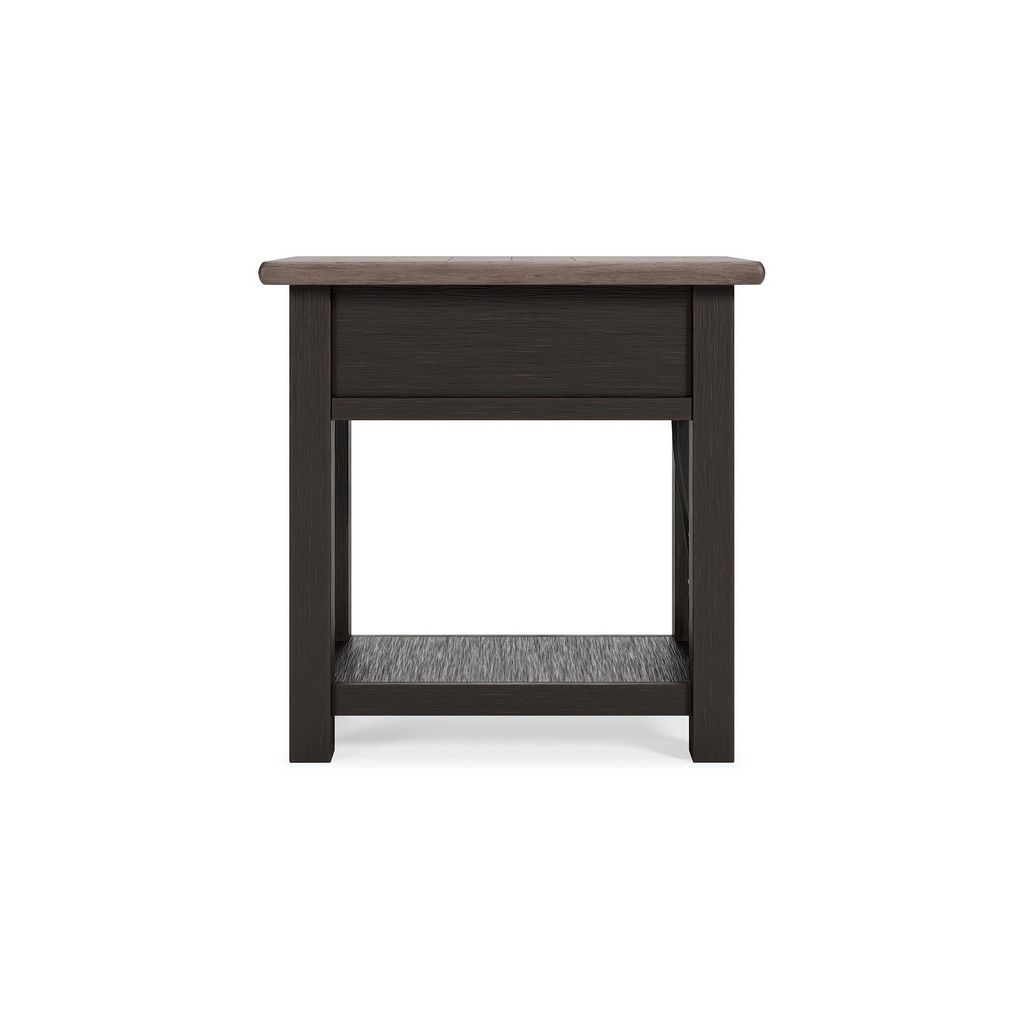 24 Inch Side End Table, Black Wood Base, Power Socket and USB Chargers - View 4