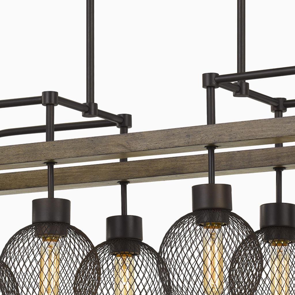 8 Bulb Chandelier with Wooden Frame and Metal Orb Shades, Brown and Black - View 5