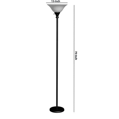 70 Inch Metal 3 Way Torchiere Floor Lamp, Frosted Glass, Black and White - View 6