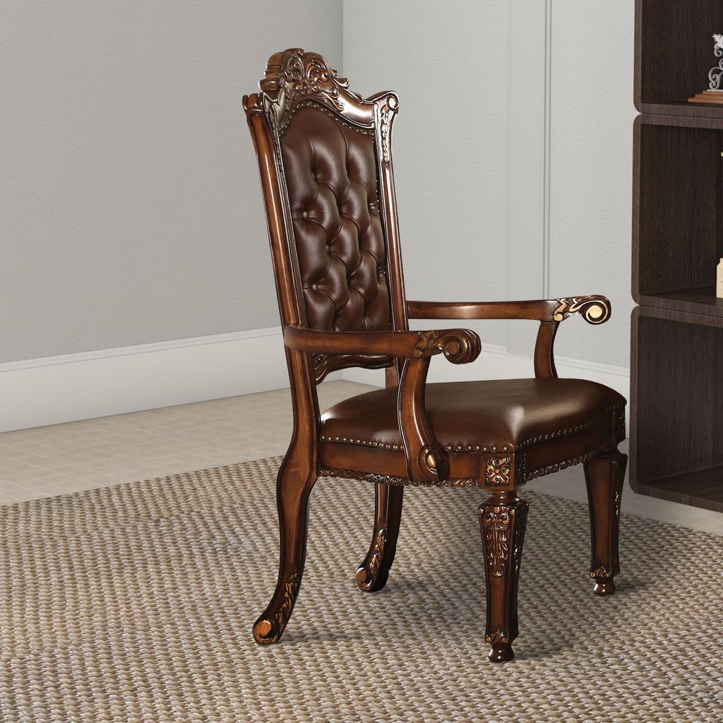 Leather Upholstered Arm Chair in Cherry Brown - View 6