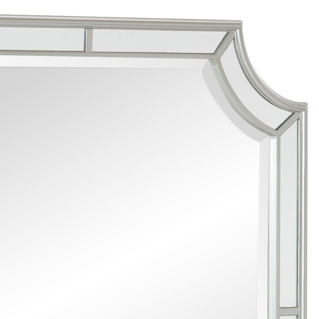 Wooden Frame Mirror with Clipped Corners and Mirror Trim, Silver - View 4