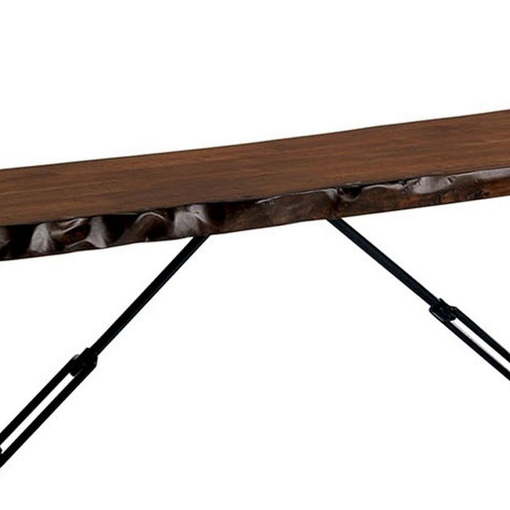 Rectangular Metal Frame Bench with Wooden Seat, Black and Brown - View 5