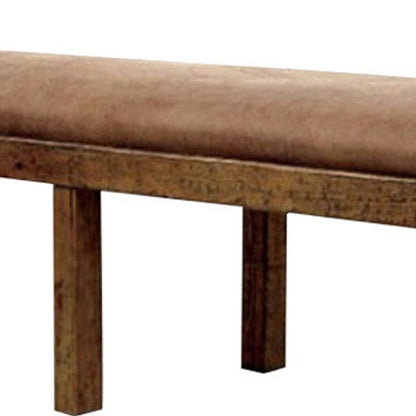 Rectangular Bench with Leatherette Padded Seat and Block Legs, Rustic Brown - View 4