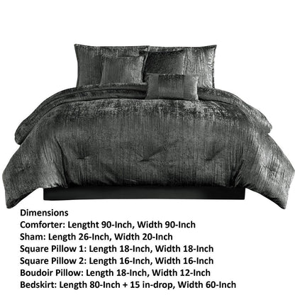 Jay 7 Piece Queen Comforter Set, Polyester Velvet Deluxe Texture, Gray - View 6