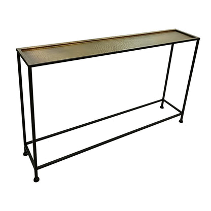 Aurelia 48 Inch Console Sofa Table, Artisanal Hammered Antique Bronze Tray Top, Industrial Black Iro - View 2