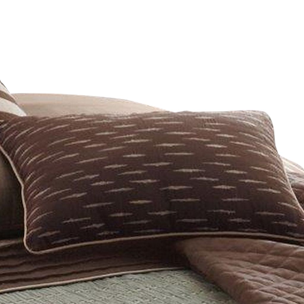 7 Piece Queen Comforter Set with Pleats and Texture, Gray and Brown - View 4