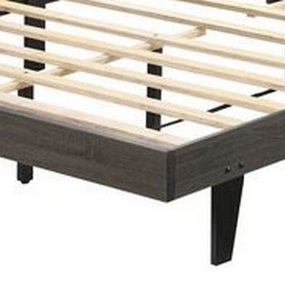 85 Inch Wood Queen Platform Bed, Channel Tufting, Taupe Brown Fabric - View 5