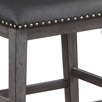 Wood & Leather CoUnter Height Stool with Nail head Trim, Set of 2, Black & Gray - View 4