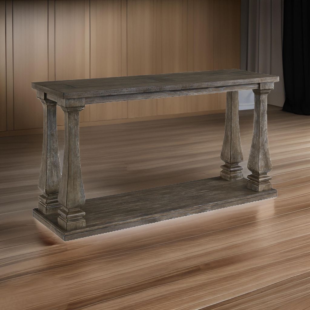 Rectangular Wooden Sofa Table with Square Baluster Legs, Gray - View 7
