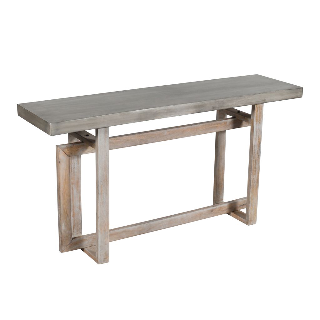 59 Inch Artisan Sideboard Console Table with Geometric Interlocked Base, Distressed Matte Gray - View 4