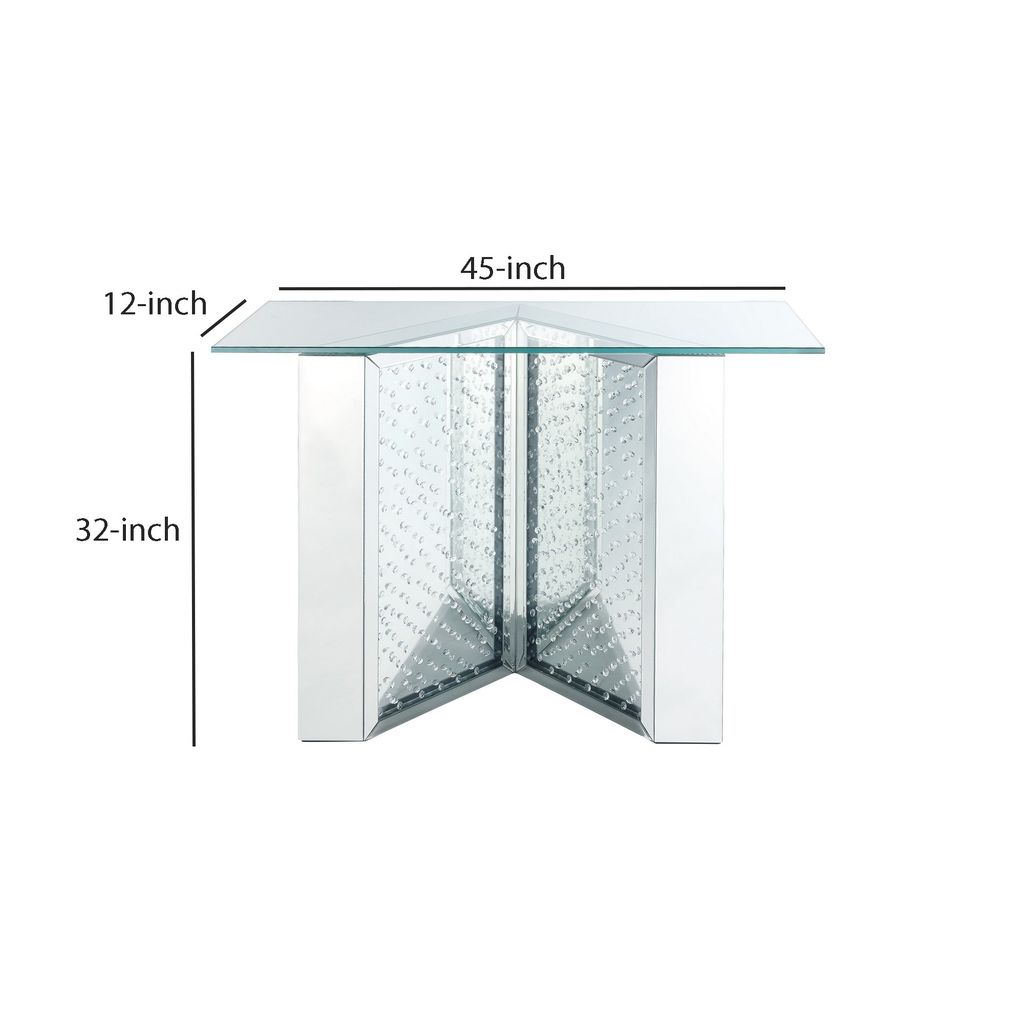 Console Table with Mirrored V Shaped Base, Silver - View 5
