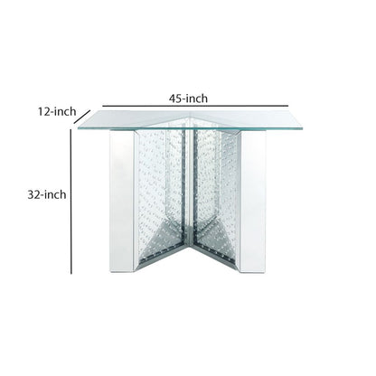 Console Table with Mirrored V Shaped Base, Silver - View 5