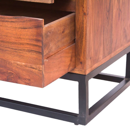 Modern Acacia Wood Dresser or Display Unit With Metal Base, Walnut Brown and Black - View 4