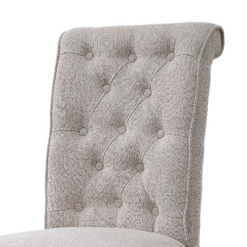 Side Chair with Button Tufted Backrest, Set of 2, Beige - View 5