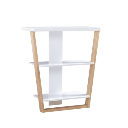 Hedy 34 Inch Modern Console Table, 3 Shelf, Slanted Legs, Two Toned, White