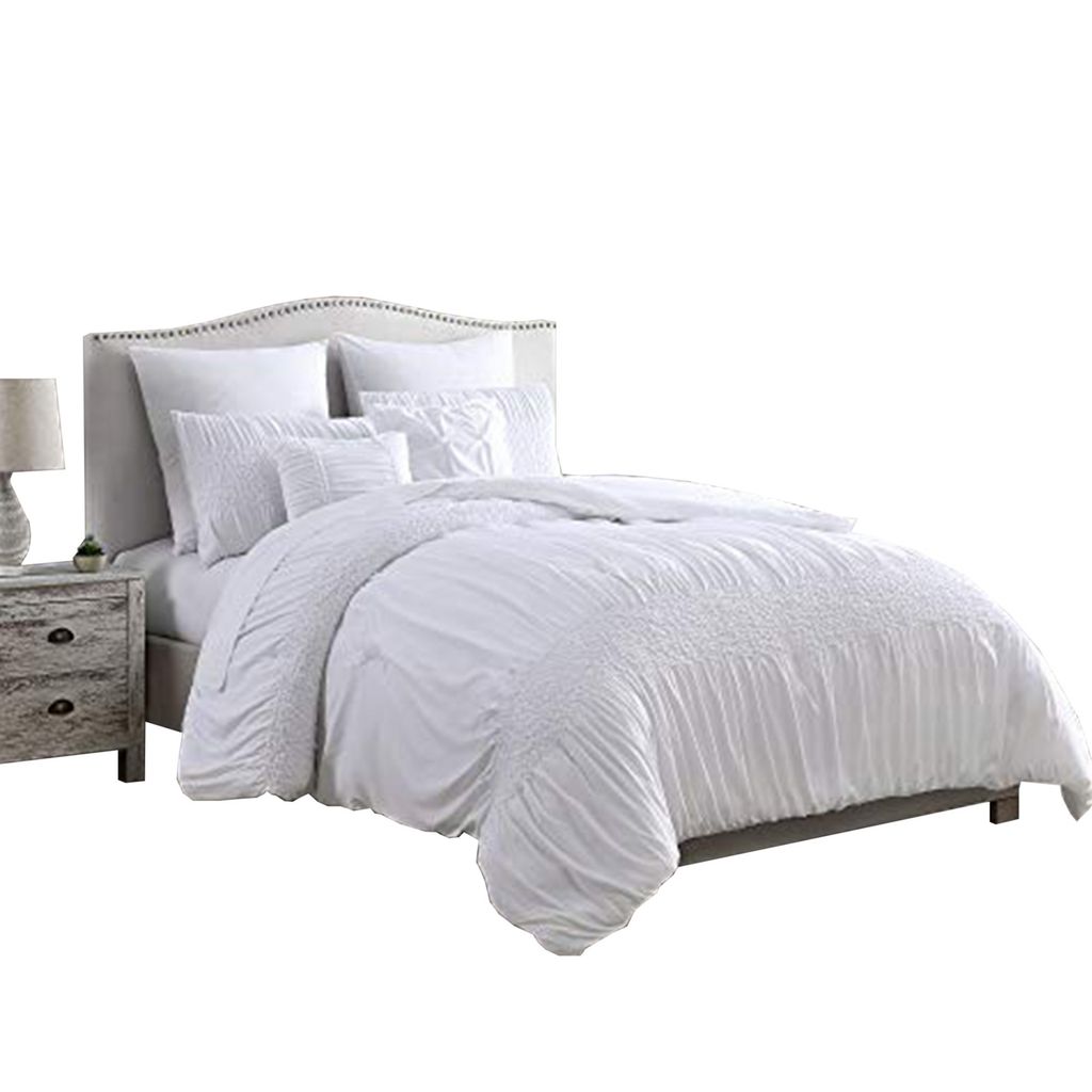 Hamburg 7 Piece King Size Comforter Set with Textured Details The Urban Port, White
