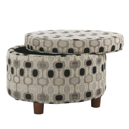 Wooden Ottoman with Geometric Patterned Fabric Upholstery and Hidden Storage, Multicolor - View 4