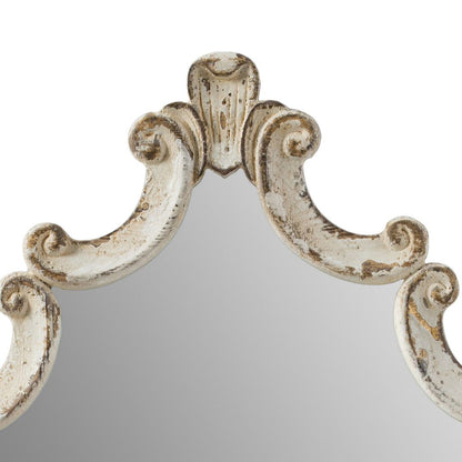 30 Inch Accent Wall Mirror, Carved Ornate Scrollwork Antique White Fir Wood - View 3