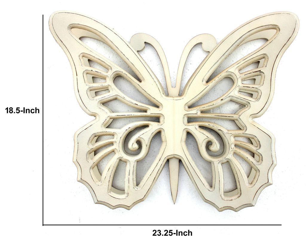 Set of 2 Wooden Butterfly Wall Plaque with Cutout Detail, White - View 5
