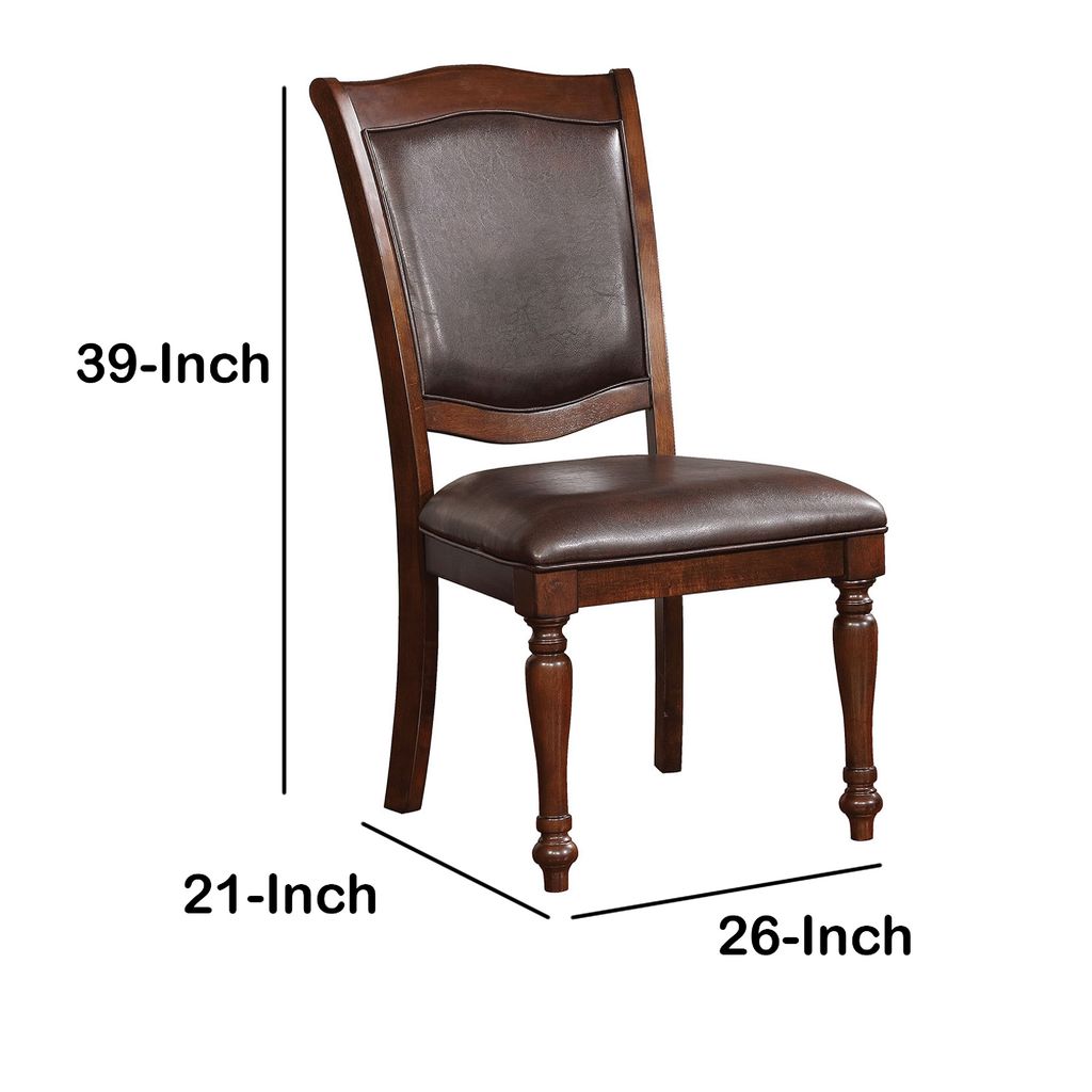 Wooden Side Chair with Leatherette Cushioned Seating, Brown, Set of 2 - View 6