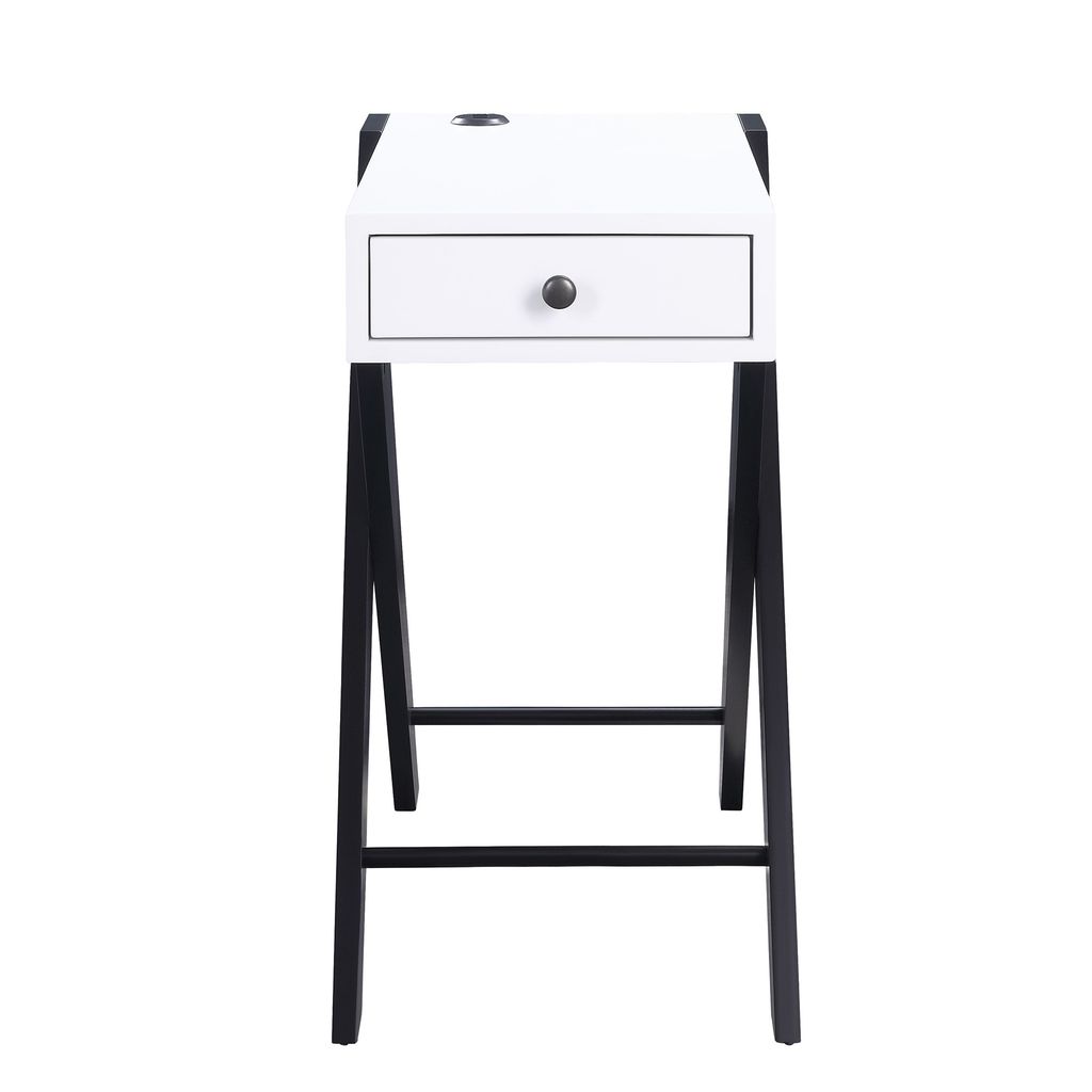 Wooden Frame Side Table with X Shaped Legs and 1 Drawer, White and Black - View 2