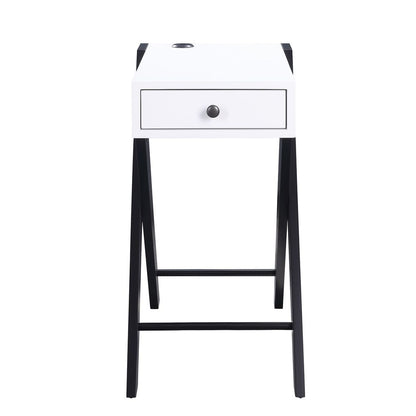 Wooden Frame Side Table with X Shaped Legs and 1 Drawer, White and Black - View 2
