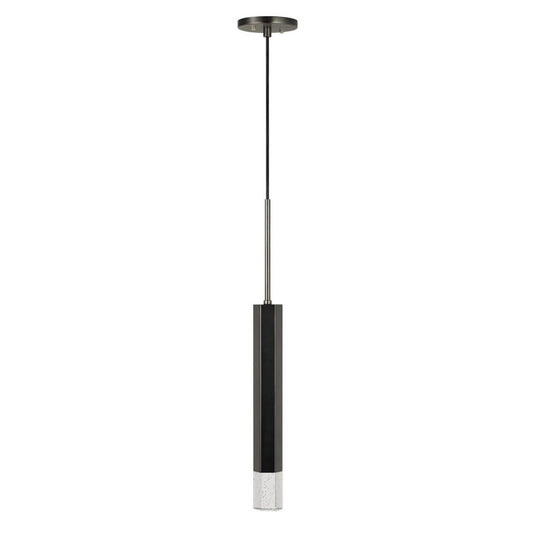 Hexagonal Metal Frame Single LED Light Pendant with Glass Diffuser, Black