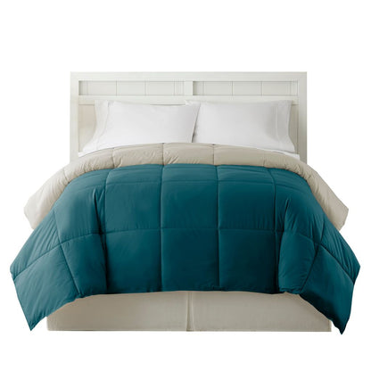 Genoa Queen Size Box Quilted Reversible Comforter The Urban Port, Blue and Gray - View 2