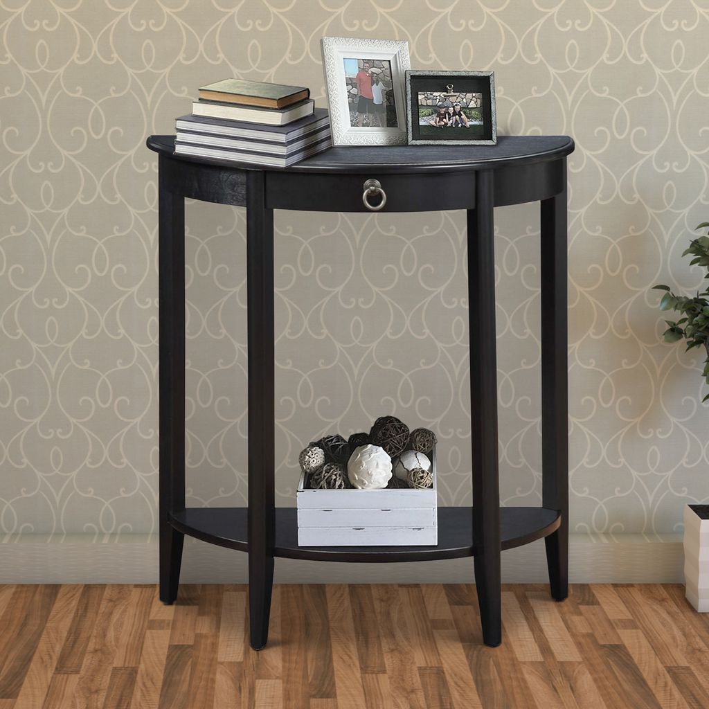Wooden Half Moon Shaped Console Table with One Storage Drawer, Black - View 7