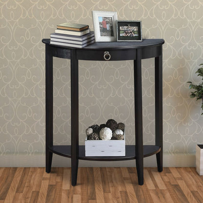Wooden Half Moon Shaped Console Table with One Storage Drawer, Black - View 7