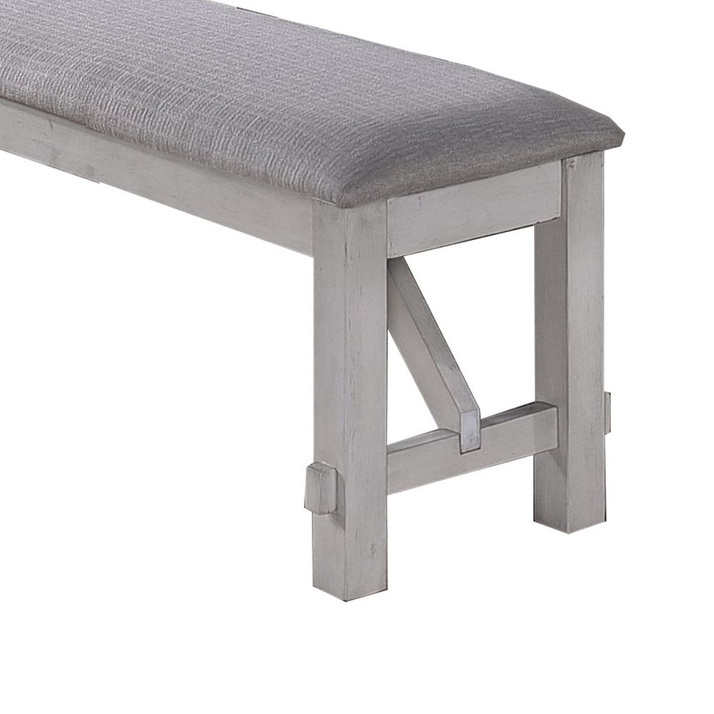 Fabric Upholstered Wooden Bench with Braces, Gray - View 4