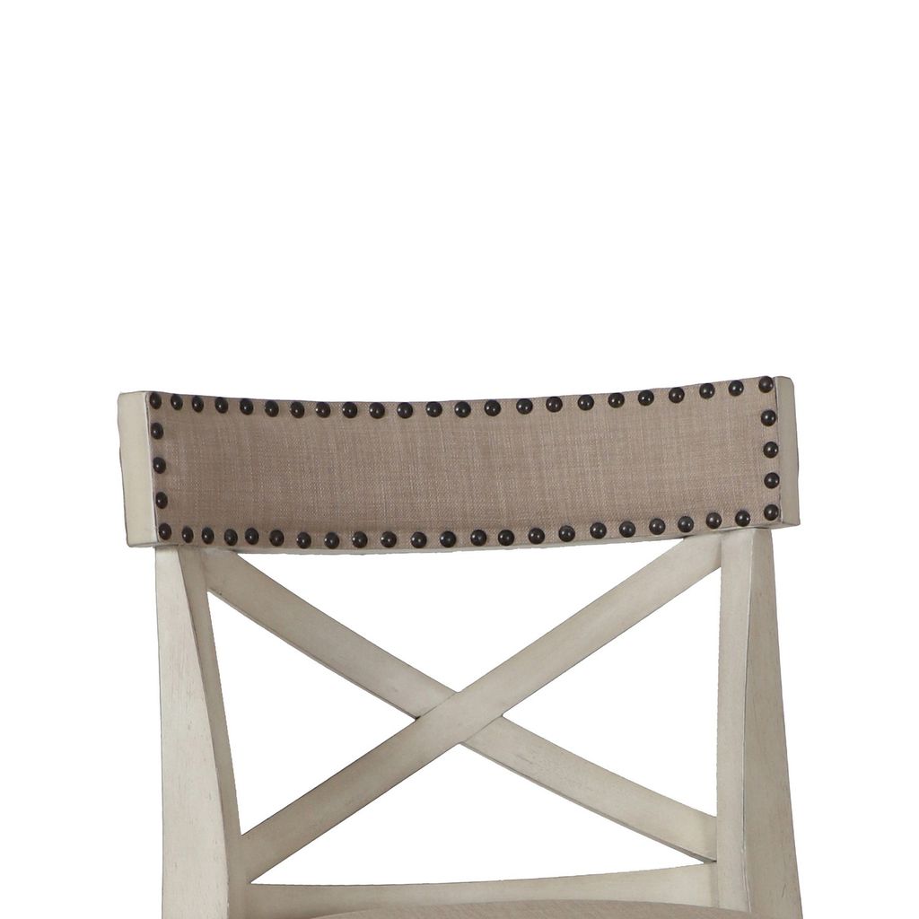 Curved X Shaped Back Swivel Counter Stool with Fabric Padded Seating, Antique White - View 2