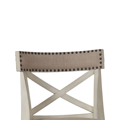 Curved X Shaped Back Swivel Counter Stool with Fabric Padded Seating, Antique White - View 2
