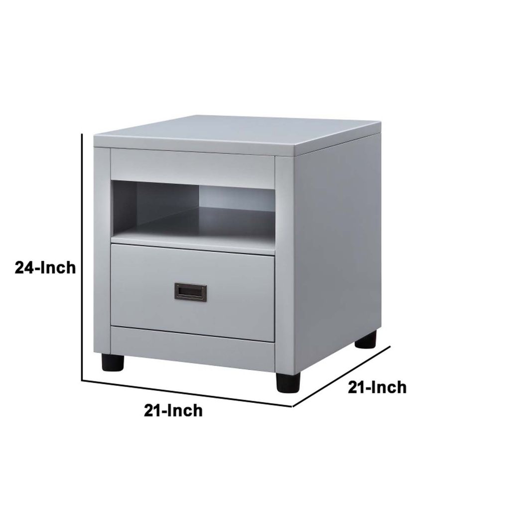 Transitional Style Wooden End Table with 1 Drawer, Gray and Black - View 6