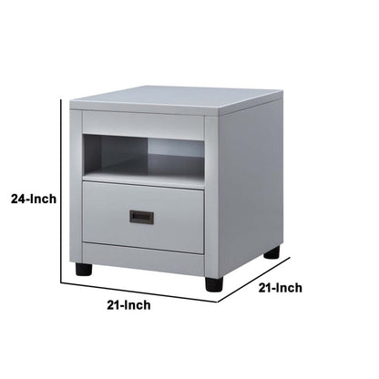 Transitional Style Wooden End Table with 1 Drawer, Gray and Black - View 6