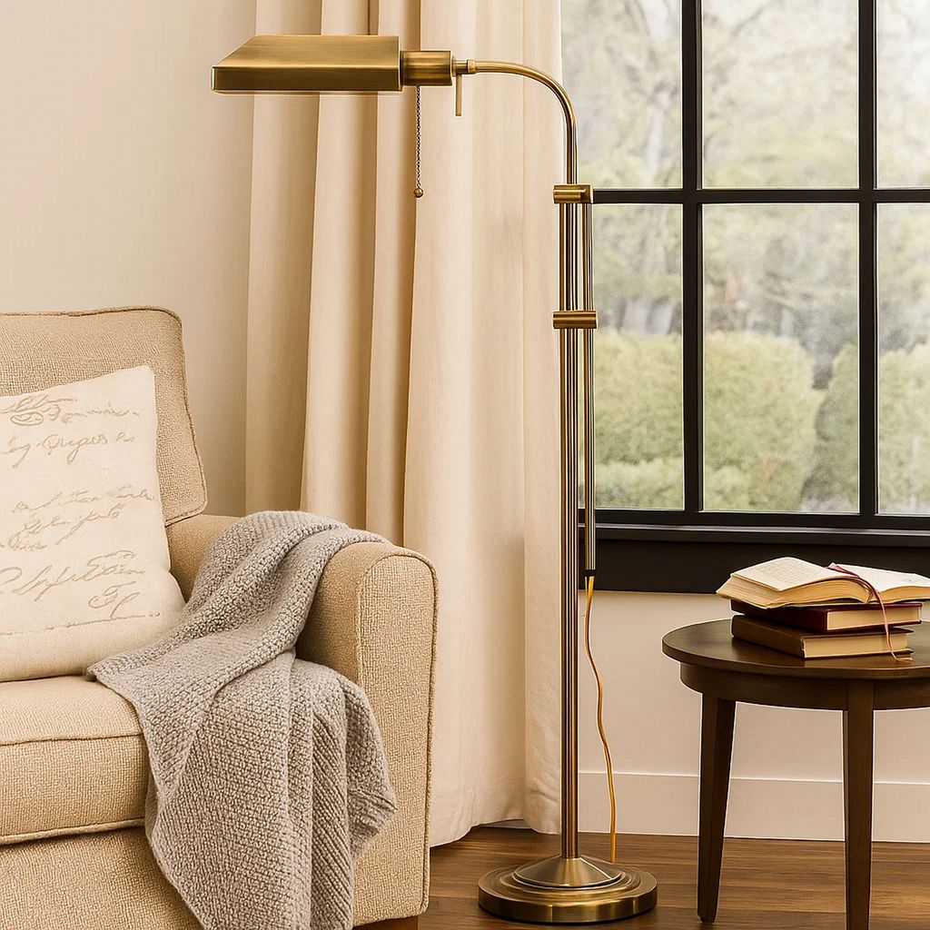 Metal Rectangular Floor Lamp with Adjustable Pole, Gold - View 7