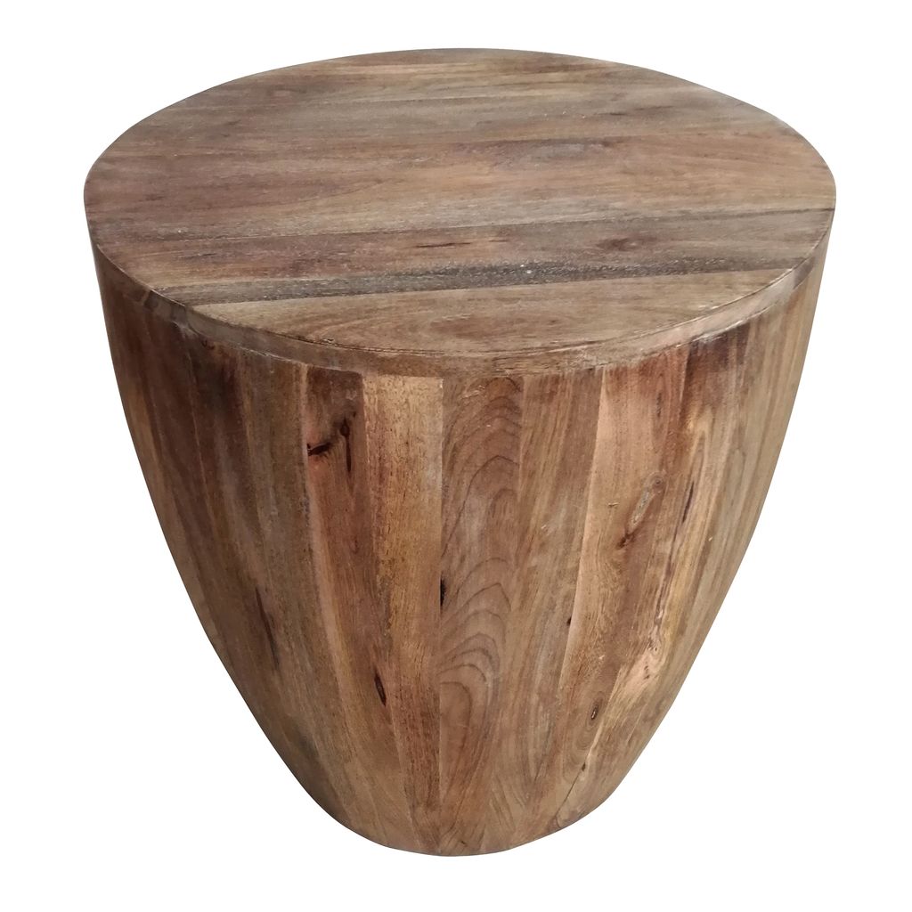 Arthur Handcarved Cylindrical Shape Round Mango Wood Distressed Wooden Side End Table, Brown - View 2