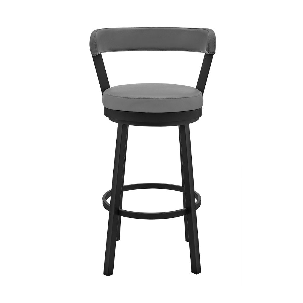 Swivel Counter Barstool with Curved Open Back and Metal Legs, Light Gray - View 3