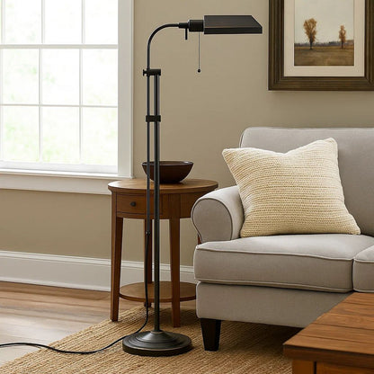 Metal Rectangular Floor Lamp with Adjustable Pole, Dark Bronze - View 7