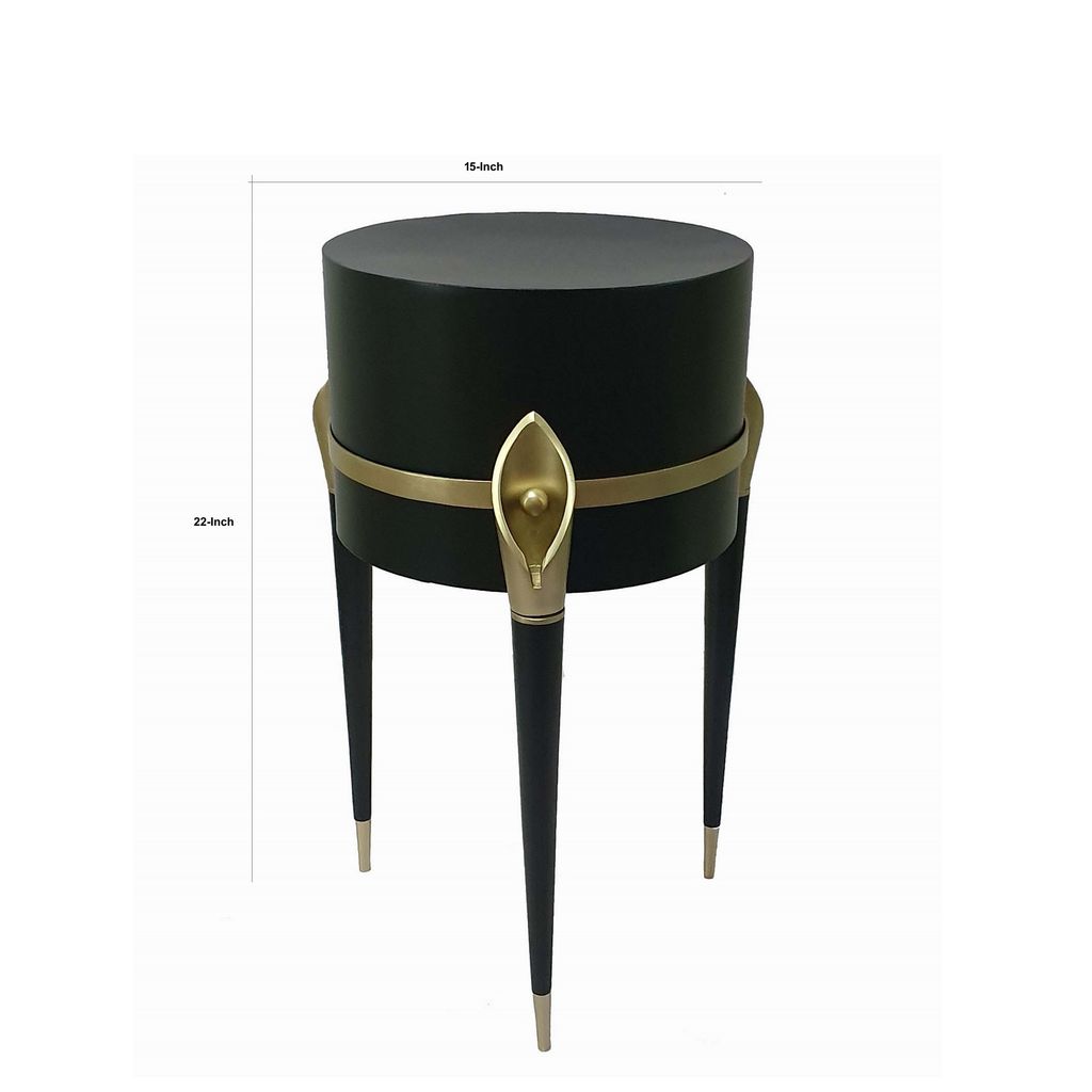 22 Inch Planter on Stand, Lily Design, Modern, Iron Legs, Brass, Black - View 5
