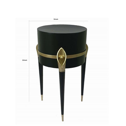 22 Inch Planter on Stand, Lily Design, Modern, Iron Legs, Brass, Black - View 5
