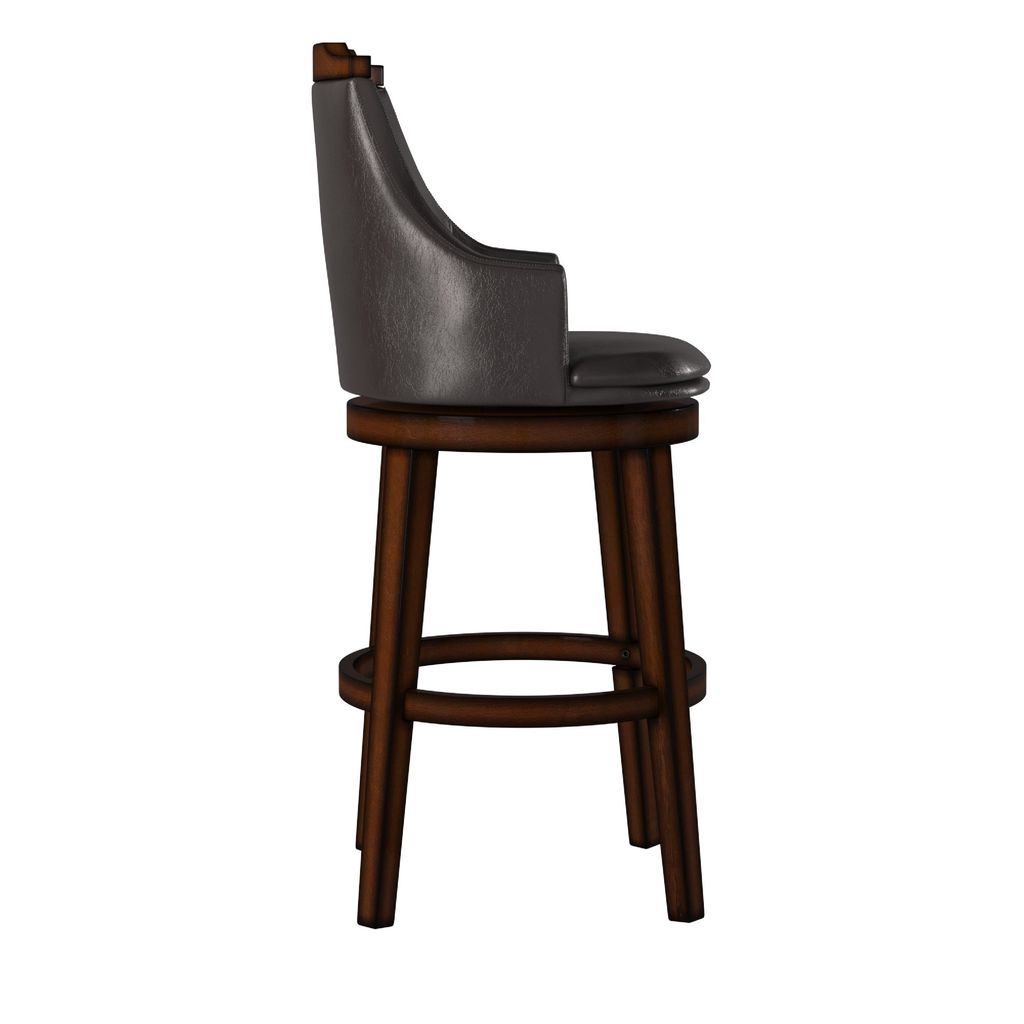 Bar Height Chair, Set of 2, Dark Brown Faux Leather, Wood Legs - View 5