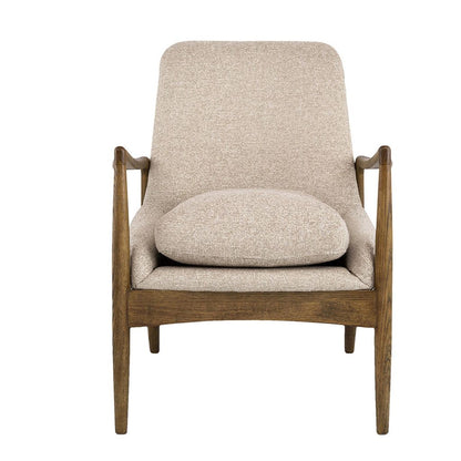 28 Inch Fabric Upholstered Accent Armchair, Birch Wood, Off White, Brown - View 2