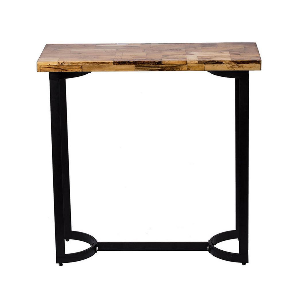 36 Inch Industrial Console Sofa Table, Plank Wood Top, Matte Black Frame - View 2