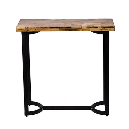 36 Inch Industrial Console Sofa Table, Plank Wood Top, Matte Black Frame - View 2