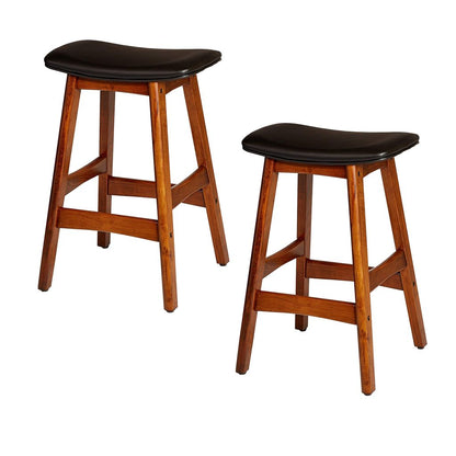 Wooden Counter Height Stool In Black And Brown, Set of 2