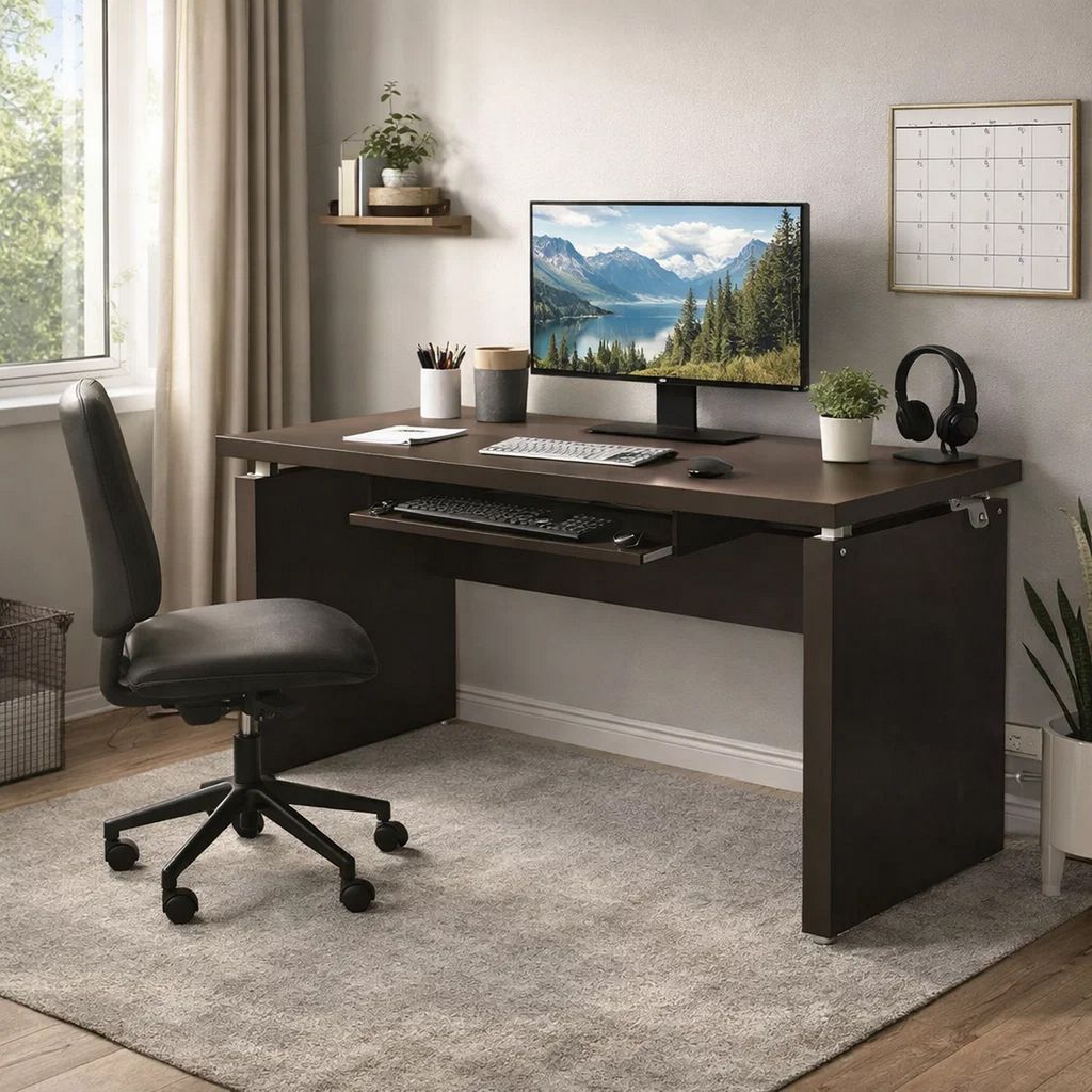 Chic Computer Desk, Cappuccino - View 7